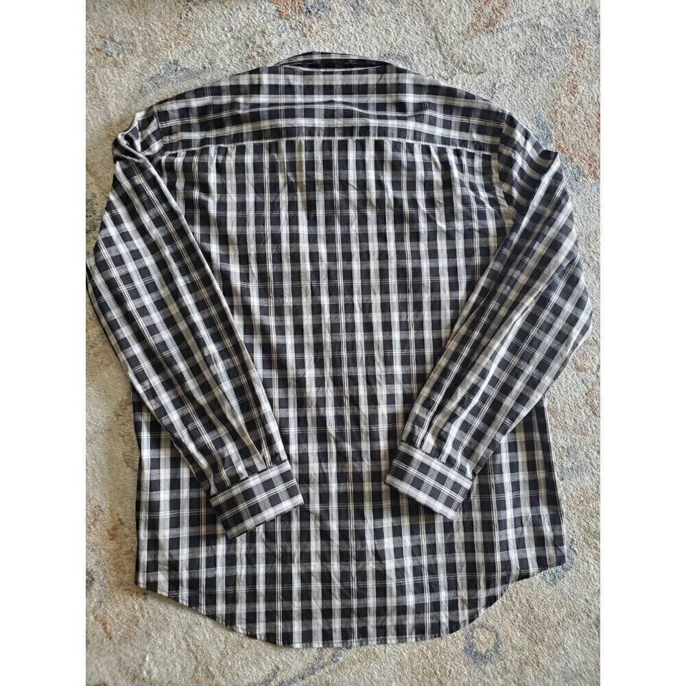 Perry Ellis Top Mens XXL Long Sleeve Button‎ Up Black Beige Plaid Cotton *READ*
